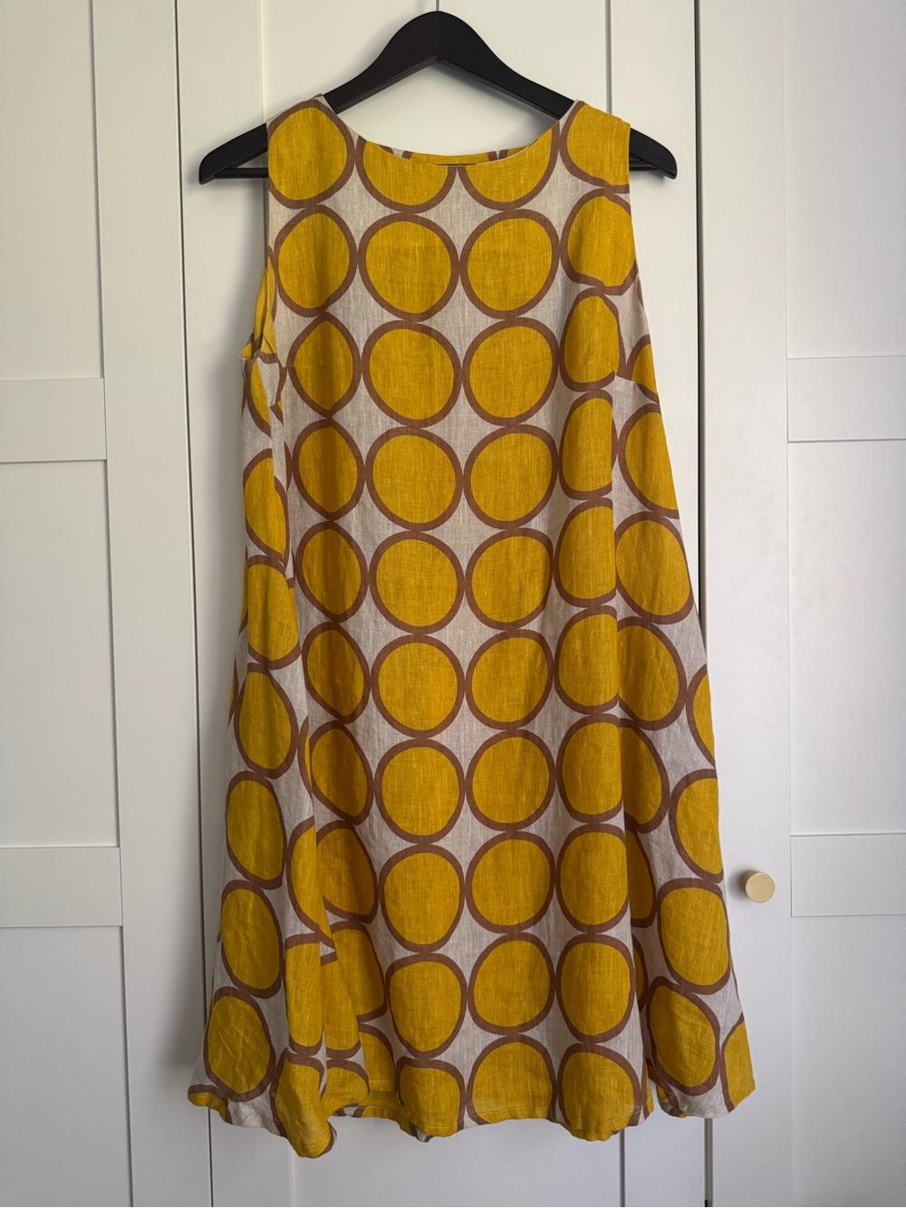 Altea Milano Yellow and Brown A-Line Shift Dress 100% Linen Made in Italy